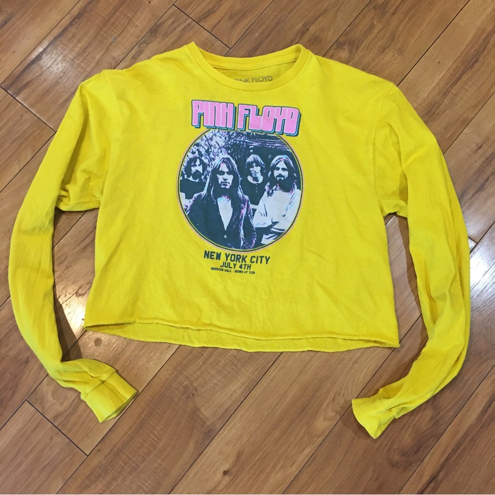 Pink Floyd band tee shirt neon yellow pink crop half shirt cotton small …